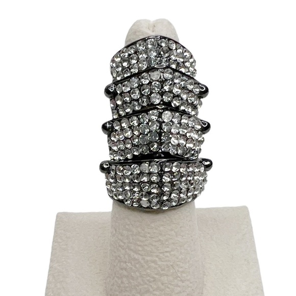 Gunmetal Gray Clear Rhinestone Articulated Hinged Knuckle Ring - Picture 3 of 11